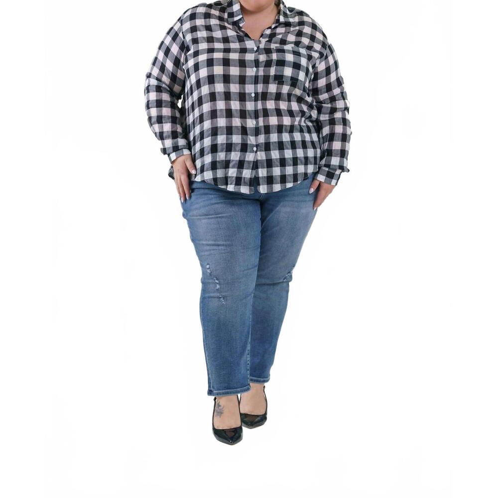 NEW JILL MCGOWAN kat button down shirt - plus in black and white plaid